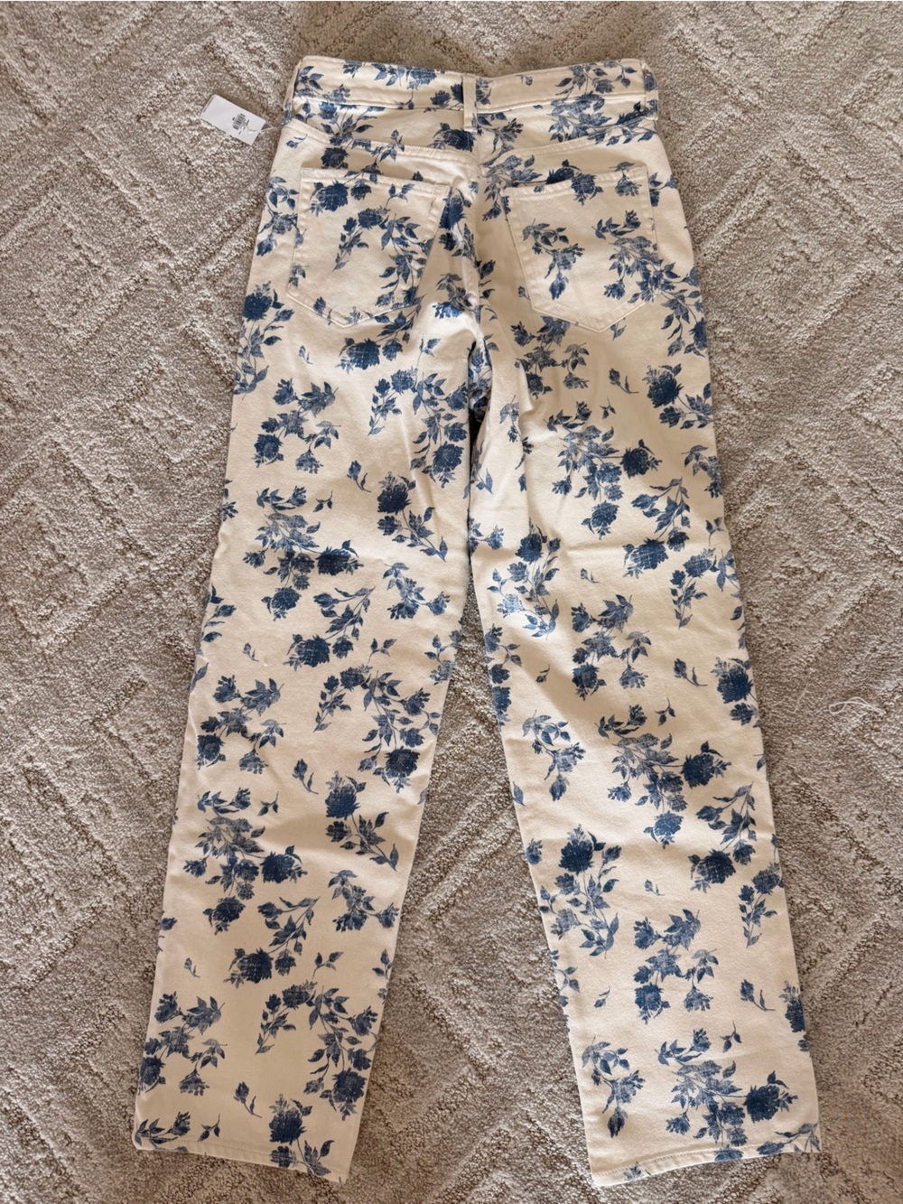 Old Navy Cream Jeans with Blue Floral Print